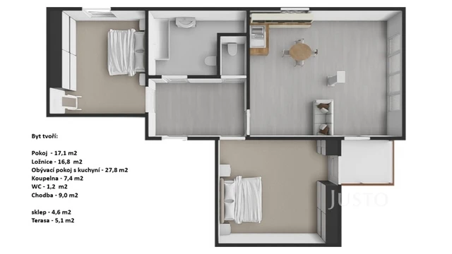Pronájem 3+kk 79 m² + terasa 4 m² + parkování