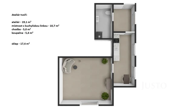 Pronájem studia 33 m² + parkování