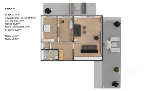 Pronájem 3+kk 105 m² + terasa 100 m² + garáž