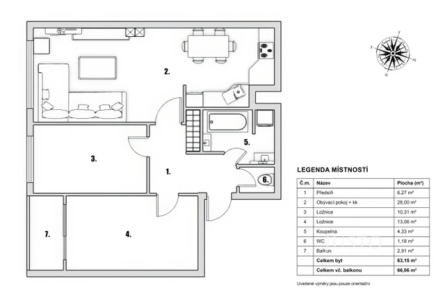 Pronájem 3+kk 63 m² + lodžie 3 m²