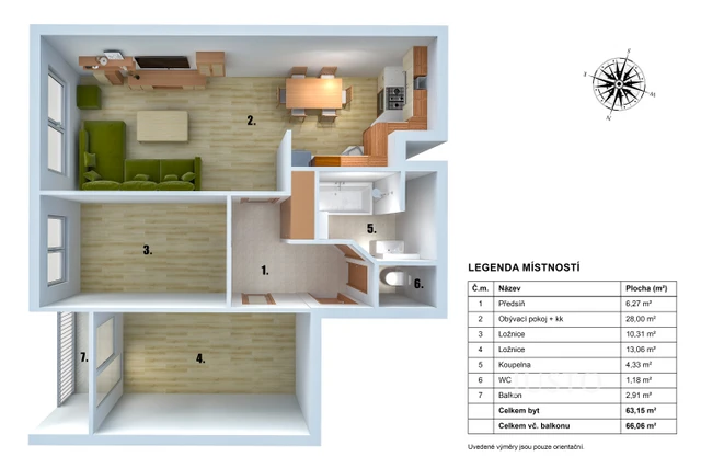 Pronájem 3+kk 63 m² + lodžie 3 m²