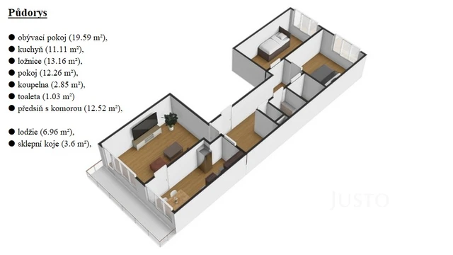 Prodej 3+1 72 m² + lodžie 6 m² + parkování