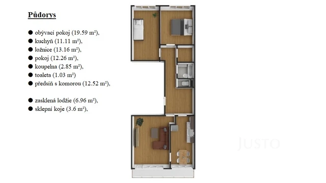 Prodej 3+1 72 m² + lodžie 6 m² + parkování