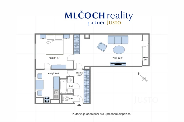 Prodej 2+1 57 m² + balkón 2 m² + parkování