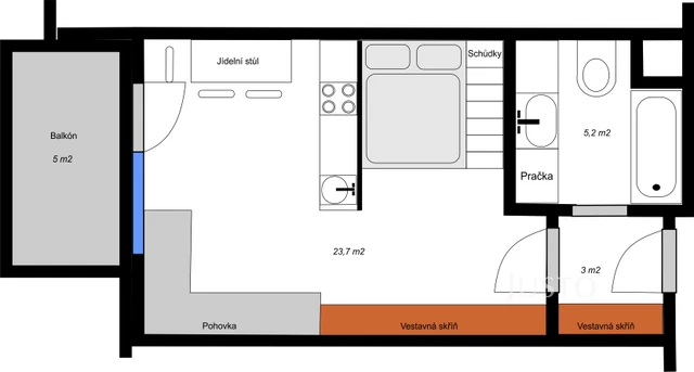 Pronájem 1+kk 32 m² + balkón 5 m²