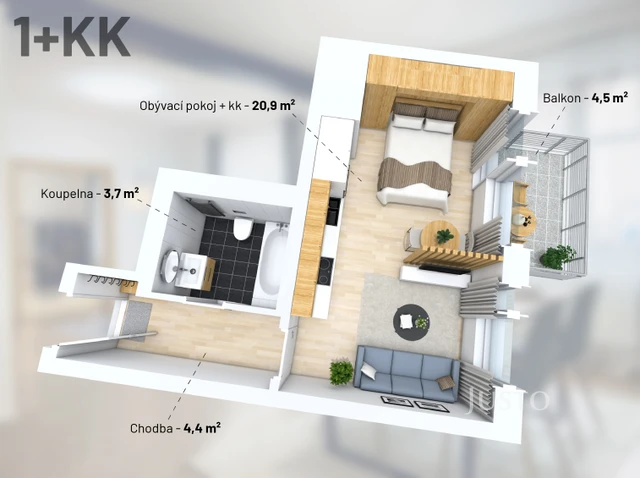 Prodej garsoniéry 30 m² + balkón 4 m²