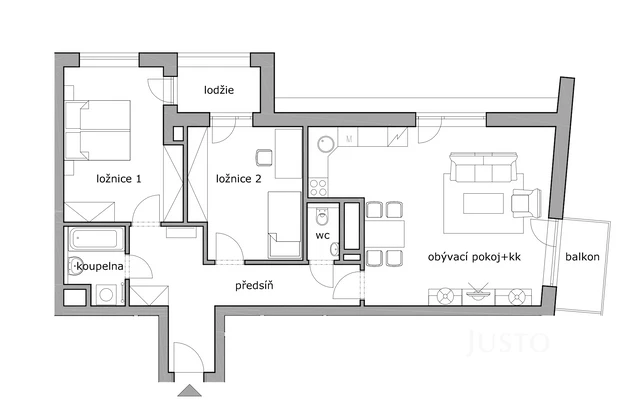 Prodej 3+kk 82 m² + lodžie 3 m² + balkón 3 m² + garáž