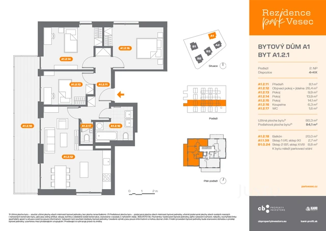 Prodej 4+kk 84,1 m² + balkón 20 m² + parkování