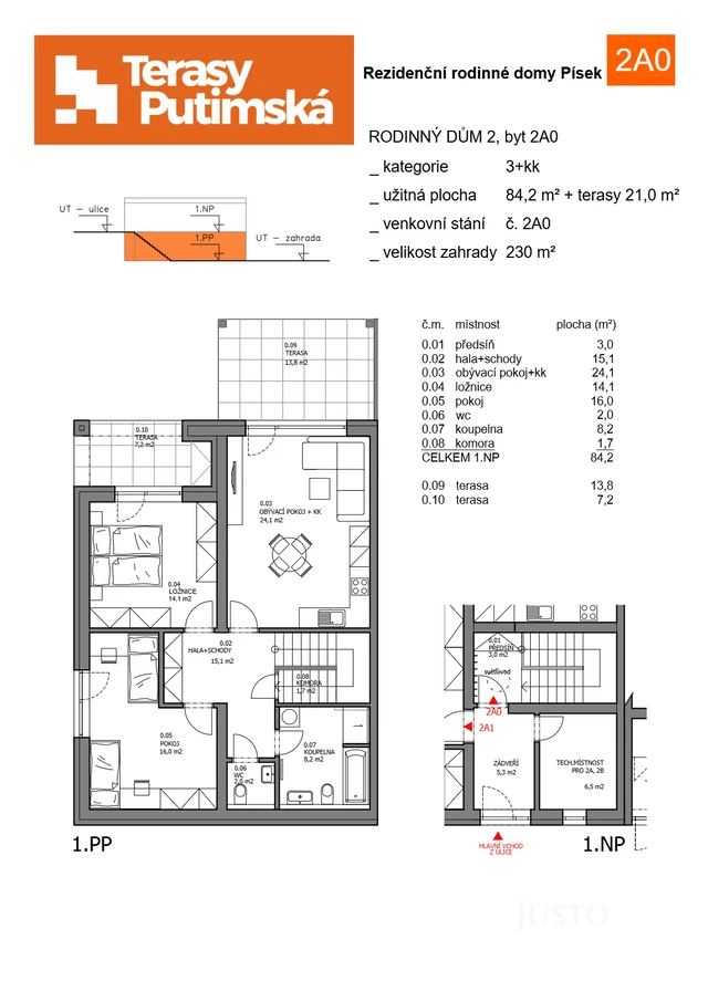 Prodej 3+kk 84 m² + zahrada 230 m² + terasa 21 m² + parkování