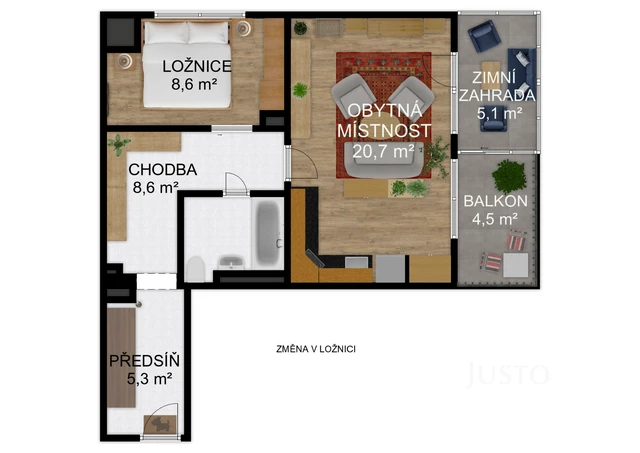 Pronájem 2+kk 46 m² + lodžie + balkón, Písek - Zátavské nábřeží