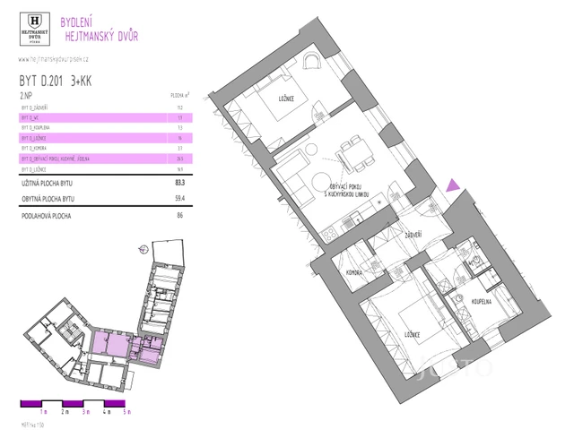 Prodej 3+kk 83 m² + balkón 8 m² + parkování