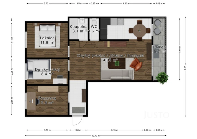 Prodej 4+kk 77 m² + lodžie 7 m²