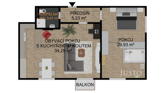 Prodej 2+kk 72 m² + balkón 3 m² + parkování