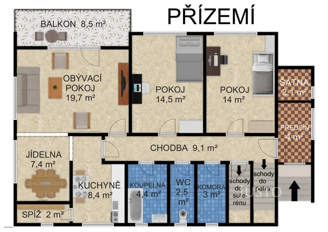 Prodej rodinného domu 296 m² s pozemkem 853 m² + terasa 8 m² + balkón 18 m²