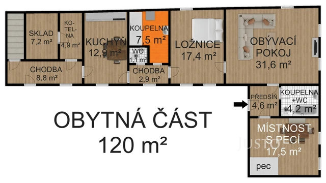 Prodej rodinného domu 120 m² s pozemkem 3564 m²