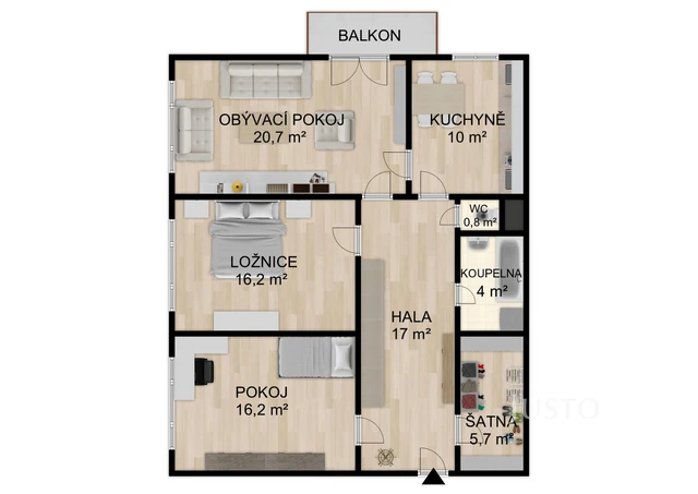 Prodej 3+1 90 m² + balkón 3 m² + parkování