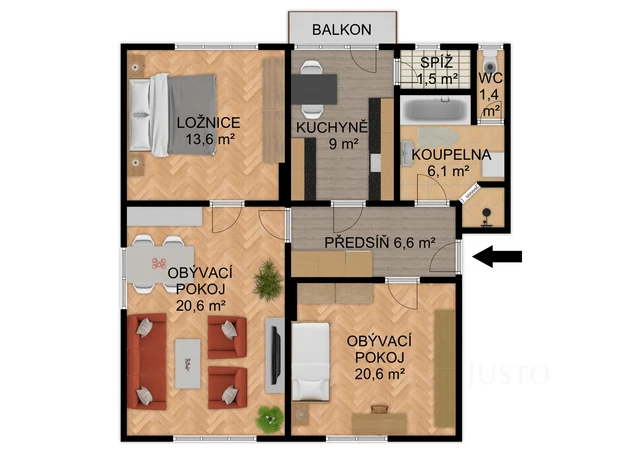 Prodej 3+1 72 m² + balkón + garáž