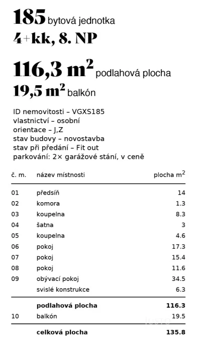 Prodej 4+kk 116 m² + balkón 19 m² + garáž